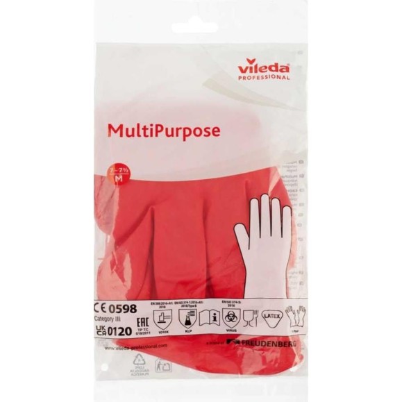 Перчатки резиновые многоцелевые Vileda Professional M, красный, арт. 8005/100750/100153 7308 Перчатки резиновые многоцелевые Vileda Professional M, красный, арт. 8005/100750/100153 7308