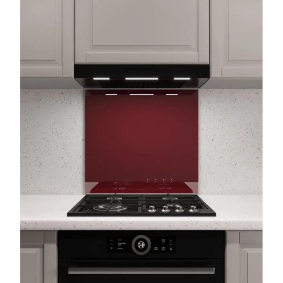 Защитный экран Normand 600х500х4 мм, RAL 3004, из закаленного стекла, на кухонный фартук, для плиты от брызг, 136-355
