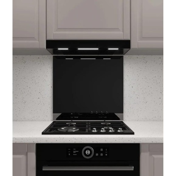 Защитный экран Normand 600х500х4 мм, RAL 9005, из закаленного стекла, на кухонный фартук, для плиты от брызг, 134-306