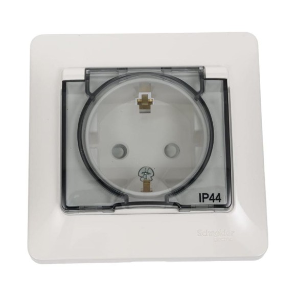 Розетка Systeme Electric Glossa Молочная с/з со шторками с крышкой IP44 в сборе GSL000948 Розетка Systeme Electric Glossa Молочная с/з со шторками с крышкой IP44 в сборе GSL000948