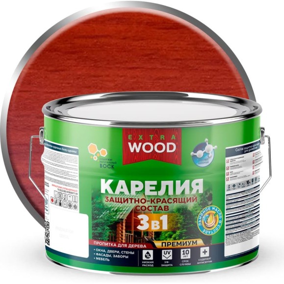 Защитно-красящий состав Farbitex 3в1 для древесины Карелия Каштан (9 л) WOOD EX 4300016983
