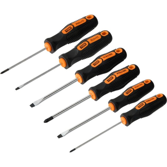Набор отверток TDM ELECTRIC 6 штук в коробке SL:3х75;5х100;6х100, PH:0х75;1х100;2х100 серия Набор отверток TDM ELECTRIC 6 штук в коробке SL:3х75;5х100;6х100, PH:0х75;1х100;2х100 серия
