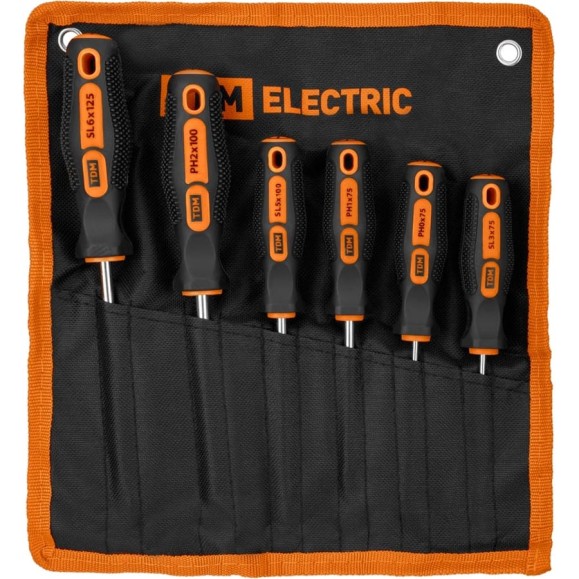 Набор отверток TDM ELECTRIC 6 штук в тканевом чехле SL:3х75;5х100;6х125, PH:0х75;1х75;2х100 серия Набор отверток TDM ELECTRIC 6 штук в тканевом чехле SL:3х75;5х100;6х125, PH:0х75;1х75;2х100 серия