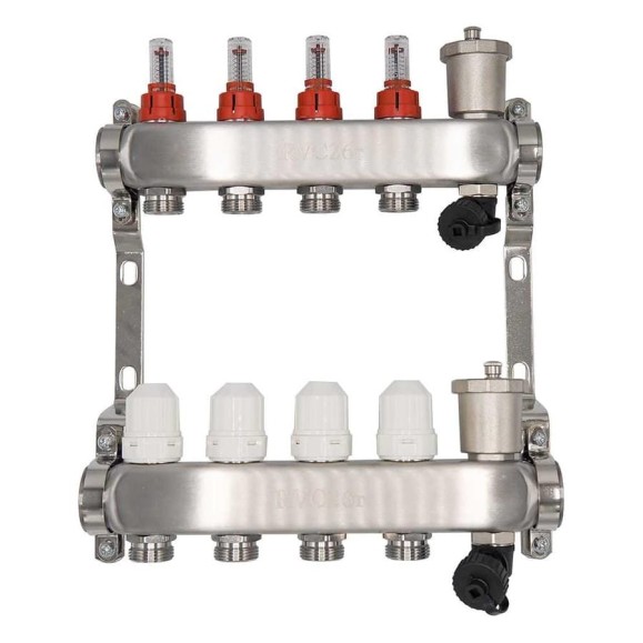 Коллекторный блок RVC ТП нержавеющая сталь, 1 (DN25)4 x 3/4 (евроконус), с расходомерами 18801