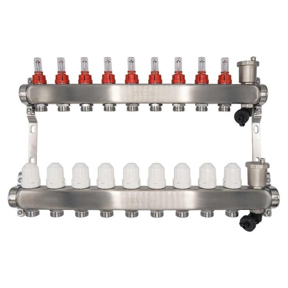 Коллекторный блок RVC ТП нержавеющая сталь, 1 (DN25)9 x 3/4 (евроконус), с расходомерами 18806