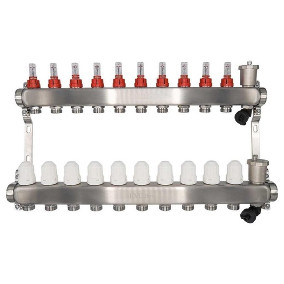 Коллекторный блок RVC ТП нержавеющая сталь, 1 (DN25)10 x 3/4 (евроконус), с расходомерами 18807