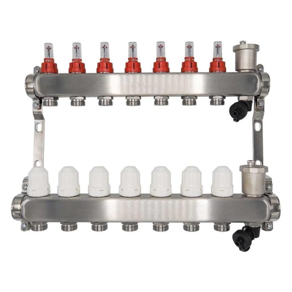 Коллекторный блок RVC ТП нержавеющая сталь, 1 (DN25)7 x 3/4 (евроконус), с расходомерами 18804