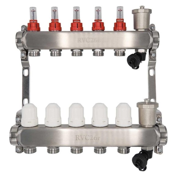 Коллекторный блок RVC ТП нержавеющая сталь, 1 (DN25)5 x 3/4 (евроконус), с расходомерами 18802 Коллекторный блок RVC ТП нержавеющая сталь, 1 (DN25)5 x 3/4 (евроконус), с расходомерами 18802