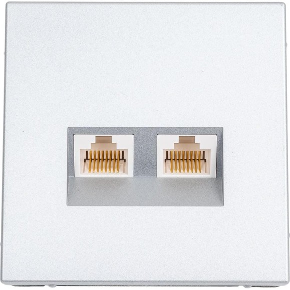 Розетка двойная компьютерная Systeme Electric ARTGALLERY RJ45+RJ45, кат. 5е, механизм, АЛЮМИНИЙ GAL000385