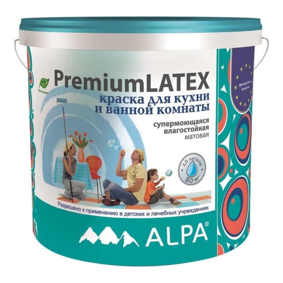 Краска ВД ALPA Премиумлатекс (PREMIUMLATEX) база А 5л (7,6 кг) 3488570010785