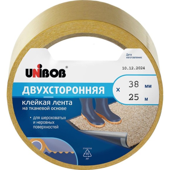 Двусторонняя клейкая лента Unibob 38ммх25м, ткань 38570 Двусторонняя клейкая лента Unibob 38ммх25м, ткань 38570