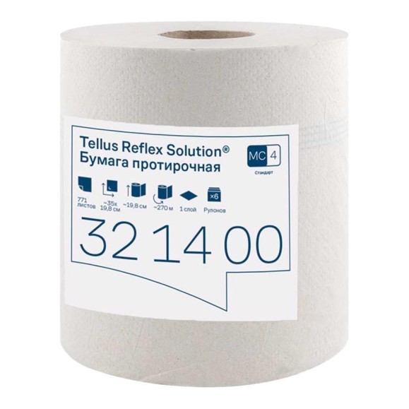 Протирочная бумага TORK Tellus Reflex в рулоне с ЦВ, из переработанного сырья, M4, 1-сл (6 шт. в уп) 25755 321400 Протирочная бумага TORK Tellus Reflex в рулоне с ЦВ, из переработанного сырья, M4, 1-сл (6 шт. в уп) 25755 321400