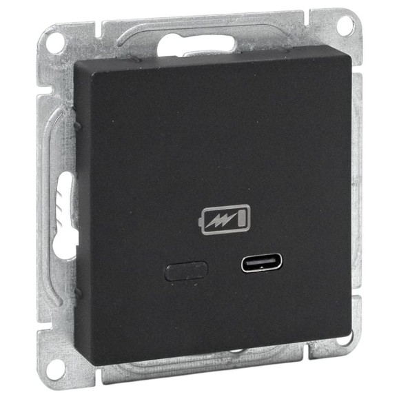 Механизм розетки EKF USB-С, быстрая, чёрная Эпика UP1-SOB-USBCF