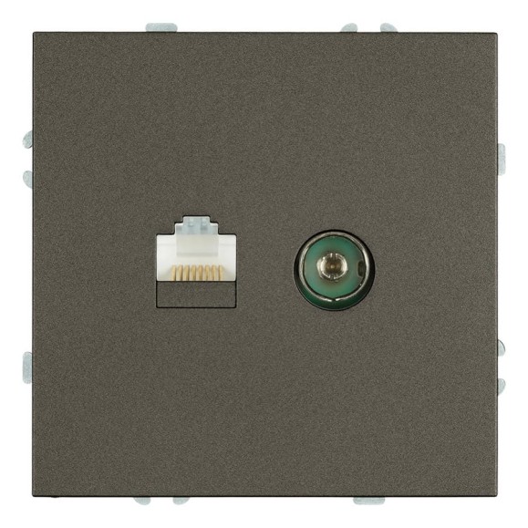Розетка STEKKER TV + компьютерная RJ-45, механизм, серия Эмили, RST00-5106-09, антрацит, soft touch 49924