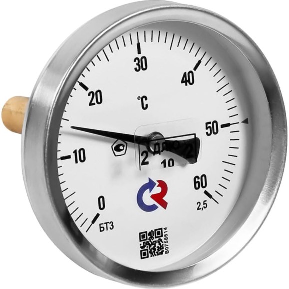 Термометр РОСМА БТ-31.211 осевой (0-60C) 2.5, L=100мм, с латунной гильзой, биметаллический D070-02209