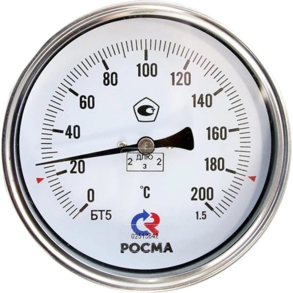 Термометр РОСМА БТ-51.211 осевой (-40-60C) 1.5, L=150мм, с латунной гильзой, биметаллический D070-02190 Термометр РОСМА БТ-51.211 осевой (-40-60C) 1.5, L=150мм, с латунной гильзой, биметаллический D070-02190