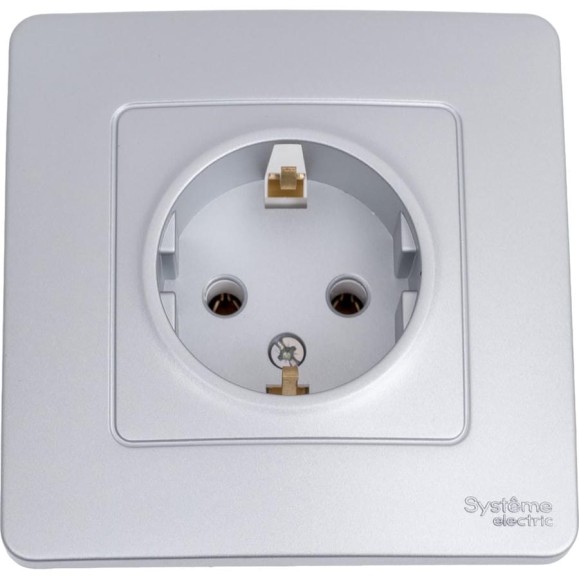 Розетка Systeme Electric BLANCA с заземлением без шторок, АЛЮМИНИЙ BLNRS001013