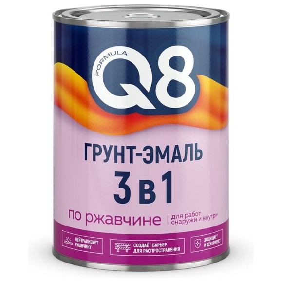Грунт-эмаль по ржавчине 3 в 1 Formula Q8, полуматовая, 0,8 кг, коричневая 277223