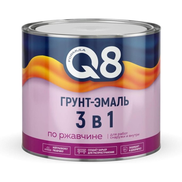 Грунт-эмаль по ржавчине 3 в 1 Formula Q8, полуматовая, 1,8 кг, белая 277214