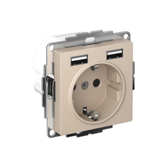 Розетка Systeme Electric Atlasdesign песочный 16А c 2 usb a+a, 5В/2,4А, 2x5В/1,2А ATN001230