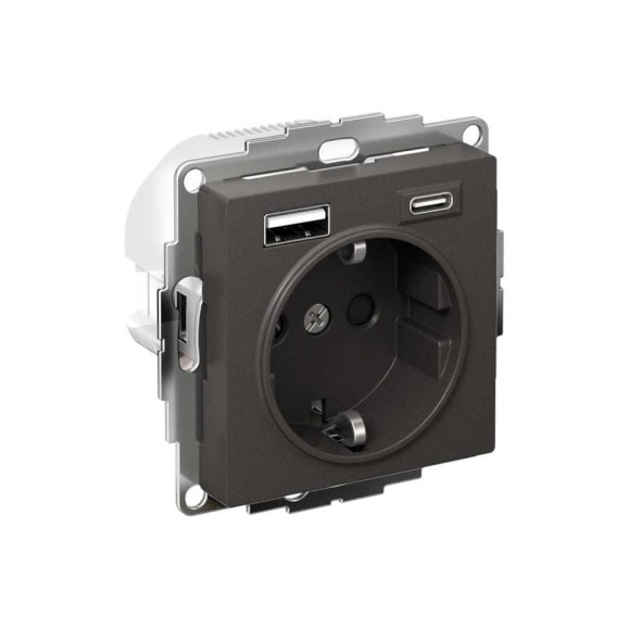 Механизм розетки 16а с 2 usb a+c Systeme Electric Atlasdesign базальт 5в/2,4а/3,0а, 2x5в/1,5а, ATN001432