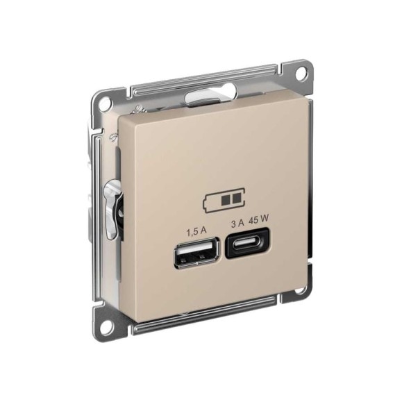 Розетка usb a+c Systeme Electric Atlasdesign песочный, 45w, fast charge (qc.pd) ATN001229 Розетка usb a+c Systeme Electric Atlasdesign песочный, 45w, fast charge (qc.pd) ATN001229