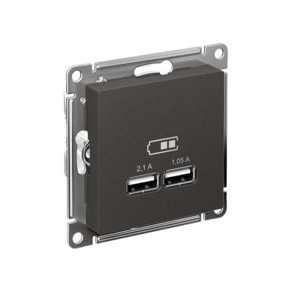 Механизм usb розетки a+a, Systeme Electric Atlasdesign базальт 5в/2,1 а, 2x5в/1,05 а, ATN001433 Механизм usb розетки a+a, Systeme Electric Atlasdesign базальт 5в/2,1 а, 2x5в/1,05 а, ATN001433