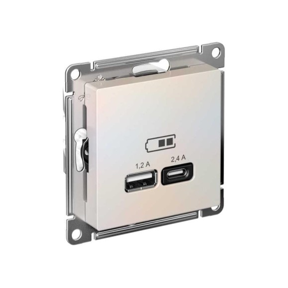 Розетка USB A+С Systeme Electric AtlasDesign Шампань Жемчуг 5В/2,4А, 2х5В/1,2А ATN000439 Розетка USB A+С Systeme Electric AtlasDesign Шампань Жемчуг 5В/2,4А, 2х5В/1,2А ATN000439