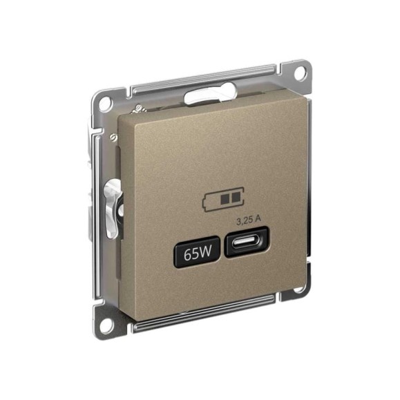 Розетка Systeme Electric Atlasdesign usb тип-c 65w высокоскор.заряд. qc, pd, механизм, шампань ATN000527