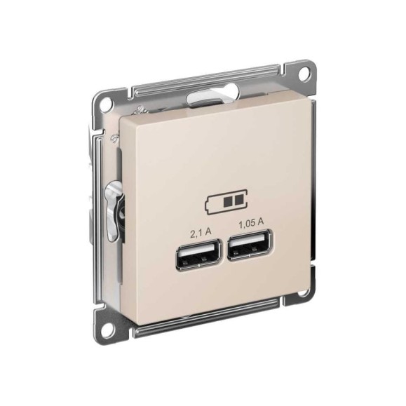 Розетка Systeme Electric AtlasDesign Бежевый USB 2-ая, 5В, 2,1 А ATN000233