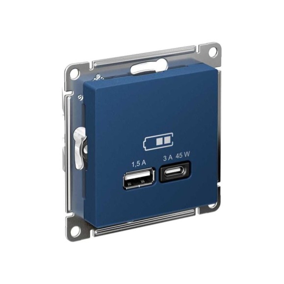 Розетка usb a+c Systeme Electric Atlasdesign аквамарин 45w, fast charge (qc.pd) ATN001129
