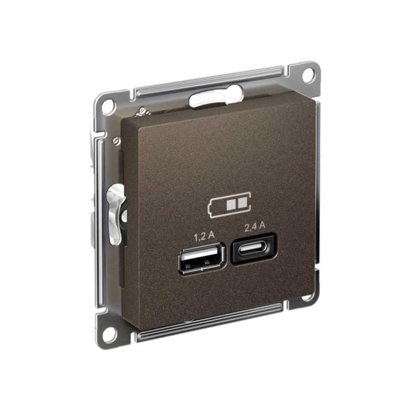 usb розетка a+с Systeme Electric Atlasdesign мокко 5в/2,4а, 2x5в/1,2а ATN000639