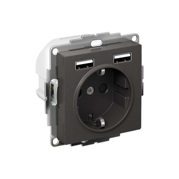Механизм розетки 16а с 2 usb a+a, Systeme Electric Atlasdesign базальт 5в/2,4а, 2x5в/1,2а, ATN001430