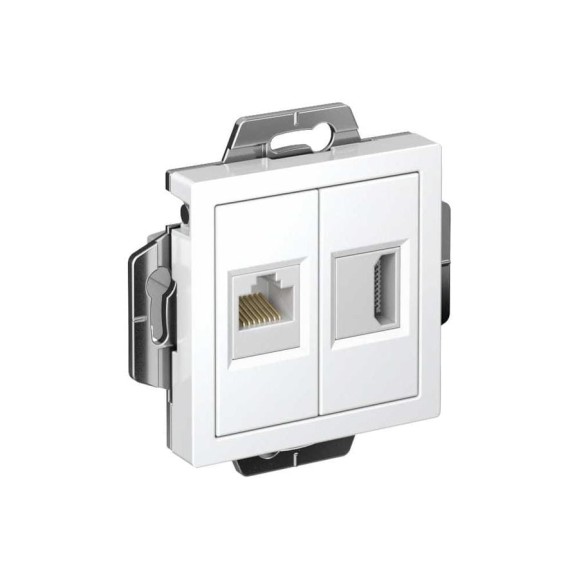 Механизм двойной розетки Systeme Electric Atlasdesign белый hdmi+rj45, кат.5е, ATN000182