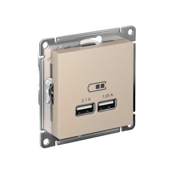 2-местная usb розетка Systeme Electric Atlasdesign песочный, 5В, 2,1А ATN001233