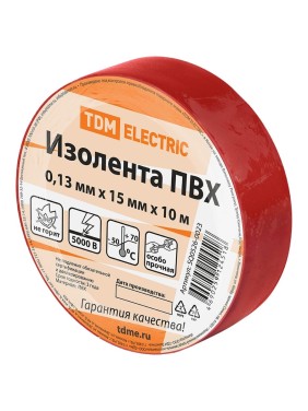 Изолента ПВХ TDM ELECTRIC 0,13x15 мм красная 10 м SQ0526-0023 Изолента ПВХ TDM ELECTRIC 0,13x15 мм красная 10 м SQ0526-0023