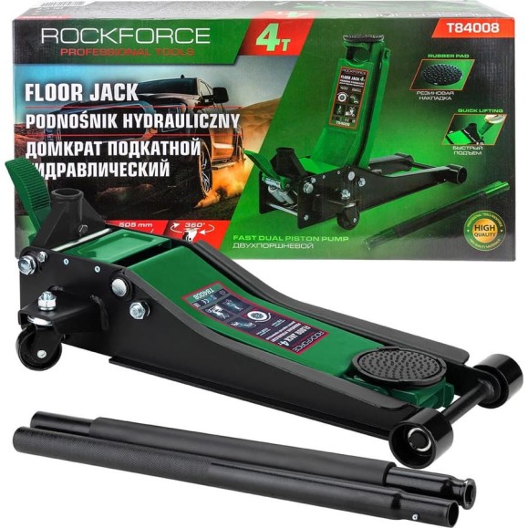 Домкрат подкатной гидравлический двухпоршневой Rockforce 4 т с 3-мя уровнями фиксации h min 140 мм h max 508 мм RF-T84008 (28086)