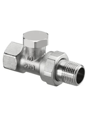 Вентиль OVENTROP Combi 1R, на обратную подводку, прямой, DN-15, 1/2, 1/2, ВН, латунь никелированная, НГ со штуцером 109090062