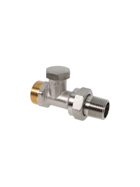 Вентиль OVENTROP Combi 1R, на обратную подводку, прямой, DN-15, 3/4, 1/2, Н ЕК-Н, латунь никелированная, НГ со штуцером 109090052
