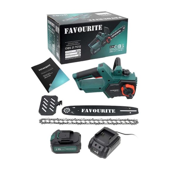 Цепная пила аккумуляторная FAVOURITE OBS 21 TG12 21В, 4Ач, ЗУ 150012216 Цепная пила аккумуляторная FAVOURITE OBS 21 TG12 21В, 4Ач, ЗУ 150012216