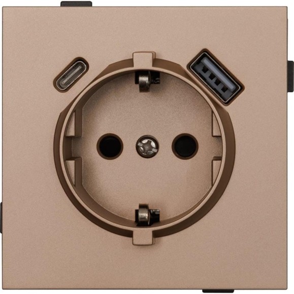 Одноместная USB/TYPE-C розетка ALTECH ENCORE 1SUCY скрытого монтажа с заземлением и шторками шампань механизм 07360
