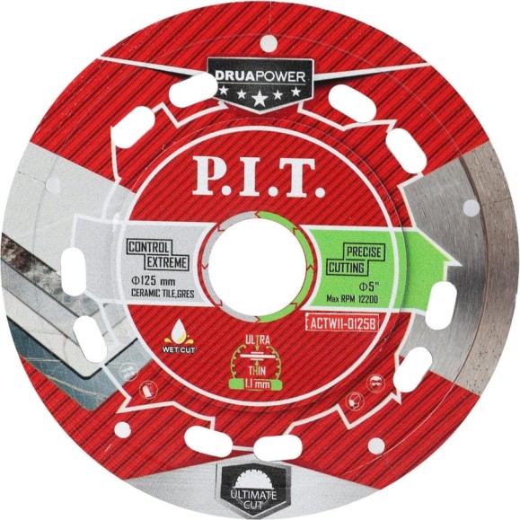 Диск алмазный отрезной ультратонкий P.I.T. DRUA 125x22.2x1.1 мм сухой/мокрый рез ACTW11-0125B