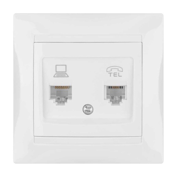 Розетка телефонная RJ11 + компьютерная RJ45, белая TDM ELECTRIC Лама SQ1815-0019 Розетка телефонная RJ11 + компьютерная RJ45, белая TDM ELECTRIC Лама SQ1815-0019