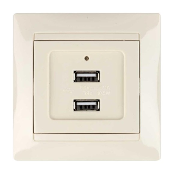 Розетка TDM ELECTRIC 2USB порт 2,1А 5В слоновая кость "Лама" SQ1815-0141