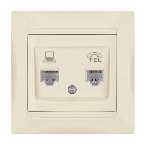 Розетка телефонная RJ11 + компьютерная RJ45, слоновая кость TDM ELECTRIC Лама SQ1815-0119 Розетка телефонная RJ11 + компьютерная RJ45, слоновая кость TDM ELECTRIC Лама SQ1815-0119