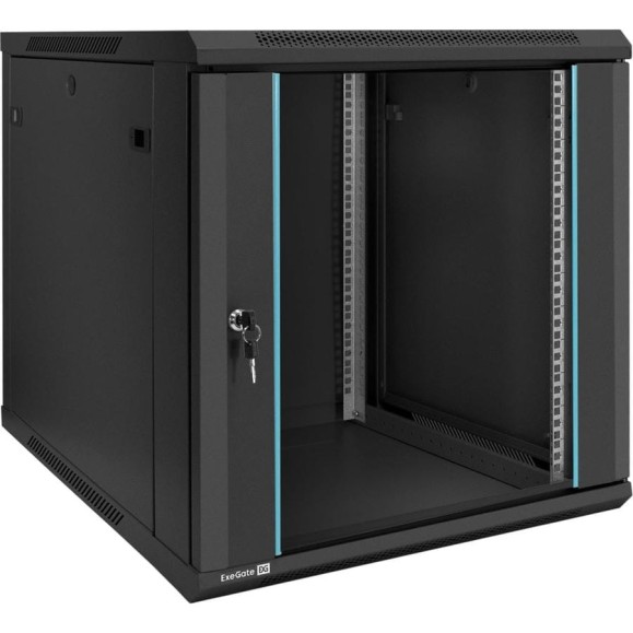 Шкаф телекоммуникационный ExeGate 19 настенный 12U EC-WM-12U.600.G.BLACK 19”, 12U, 600x600x635mm ШхГхВ , передняя дверь закаленное стекло, съемные боковые панели 298610