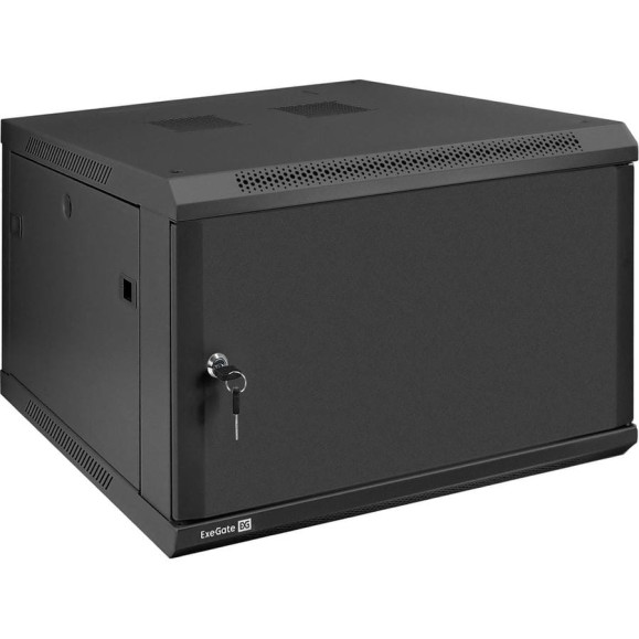 Шкаф телекоммуникационный ExeGate 19 настенный 6U EC-WM-6U.600.M.BLACK 19”, 6U, 600x600x370mm ШхГхВ, передняя дверь металл, съемные боковые панели 298618