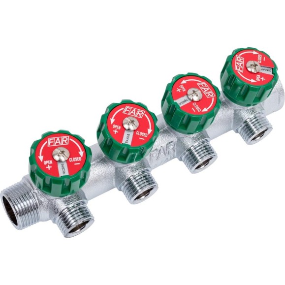 Регулирующий коллектор FAR 3/4" ВР-НР с 4 отв. 1/2" НР межосев. 45 мм FK 3824 3412 Регулирующий коллектор FAR 3/4" ВР-НР с 4 отв. 1/2" НР межосев. 45 мм FK 3824 3412