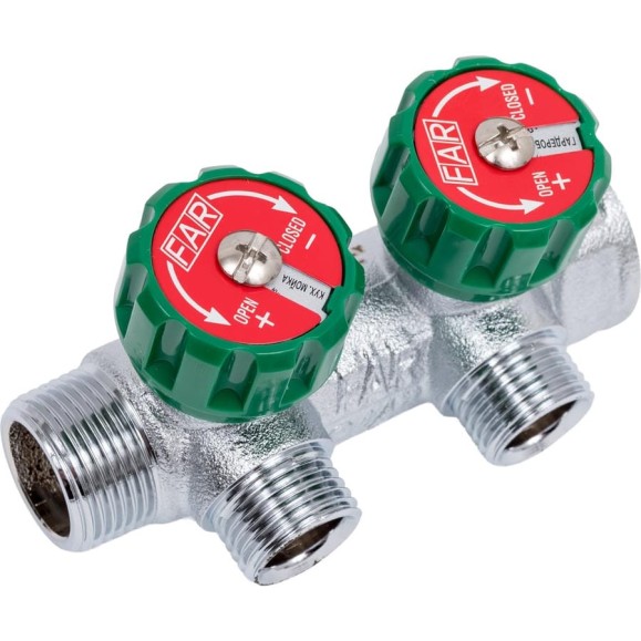 Регулирующий коллектор FAR 3/4" ВР-НР с 2 отв. 1/2" НР межосев. 45 мм FK 3821 3412 Регулирующий коллектор FAR 3/4" ВР-НР с 2 отв. 1/2" НР межосев. 45 мм FK 3821 3412