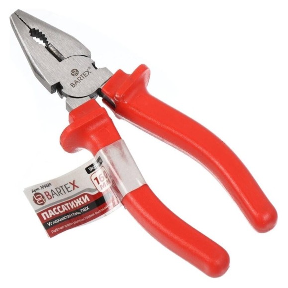Пассатижи BARTEX Эконом 160 мм, прямые, углеродистая сталь, 953036.1080 309624